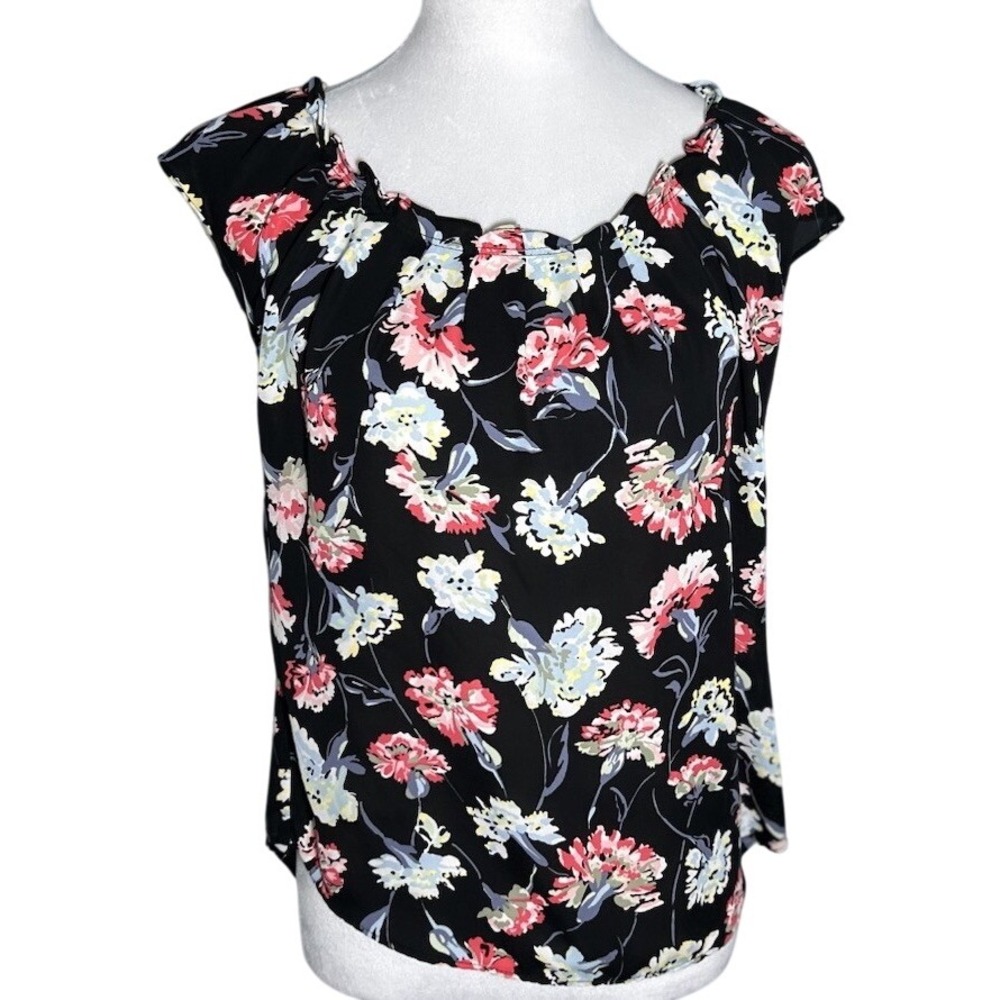 LC Lauren Conrad Black Floral Womens Sleeveless Blouse Size XS